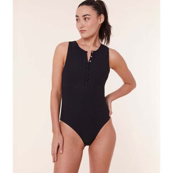 Andie The Malibu One Piece - Eco Ribbed - Black - Long Torso Size LBLACK / L NWT